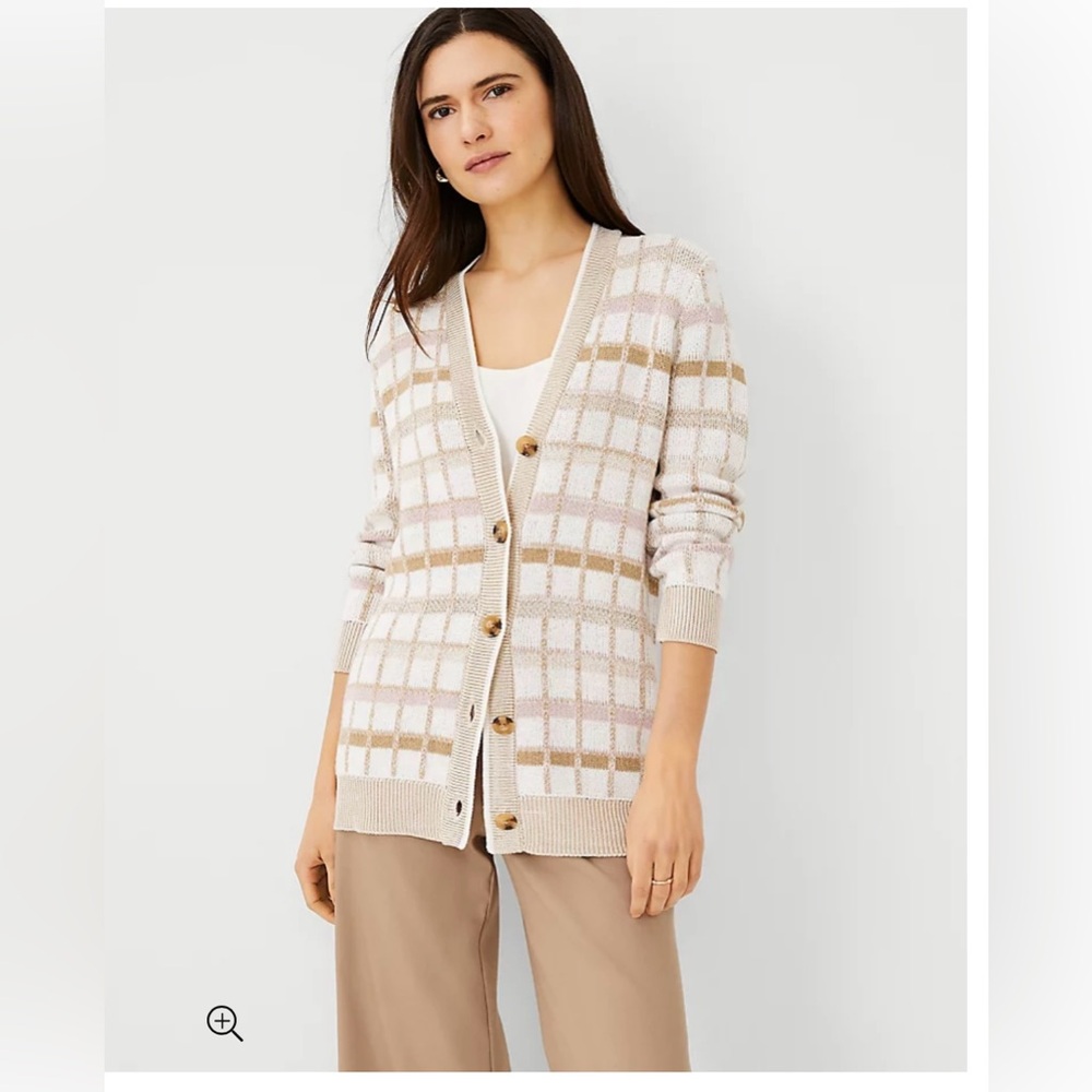 Ann Taylor Plaid Boyfriend Cardigan